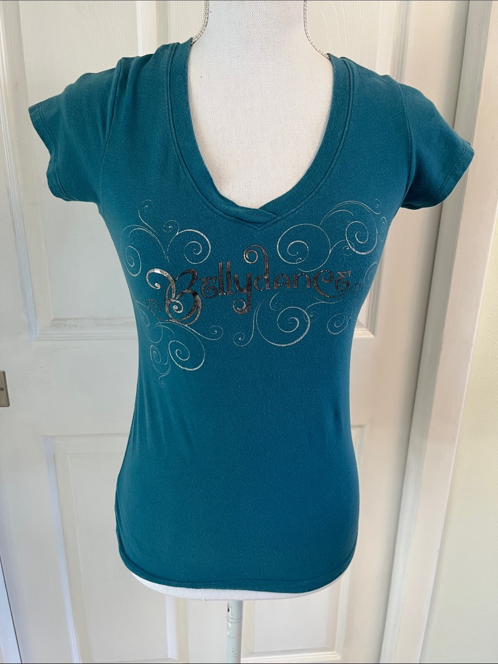 Teal Short-Sleeve Deep-V Neck Tee “Bellydance” Superstars